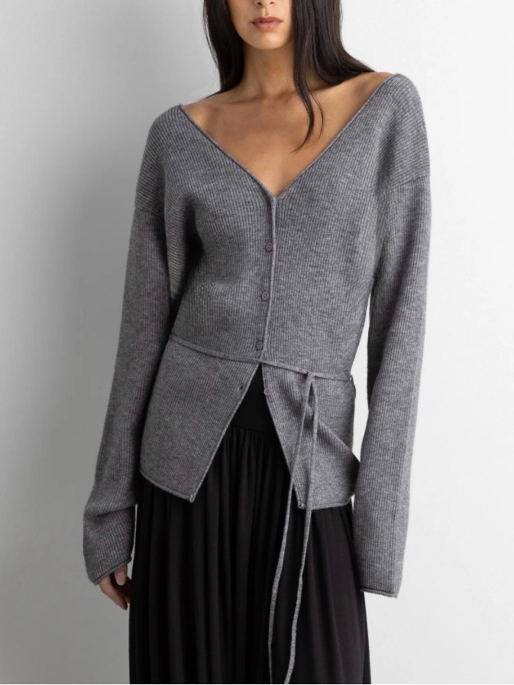 OAK + FORT Heather Gray V-Neck Button Cardigan